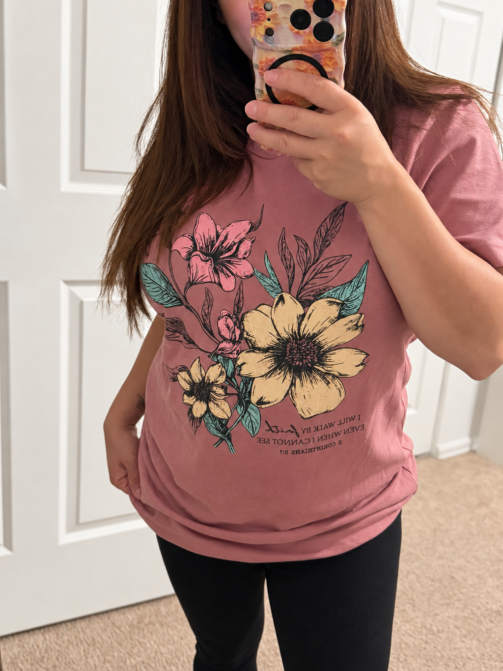 I Will Walk By Faith Floral Tee